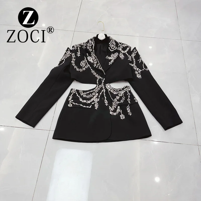 [zoci] 2024 Autumn Line Show Jacket New High-end Nail Drill Jacket Backless Hollow Waist Suit A2#8653 New Fashion