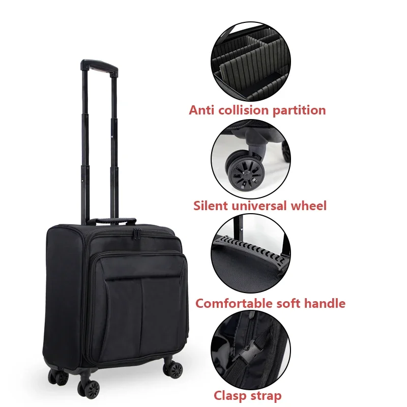 Makeup Suitcase on Wheels Women Scooter Travel Black Canvas Small Suitcases Folding Rolling Luggage Multi Funciton Trolley Case