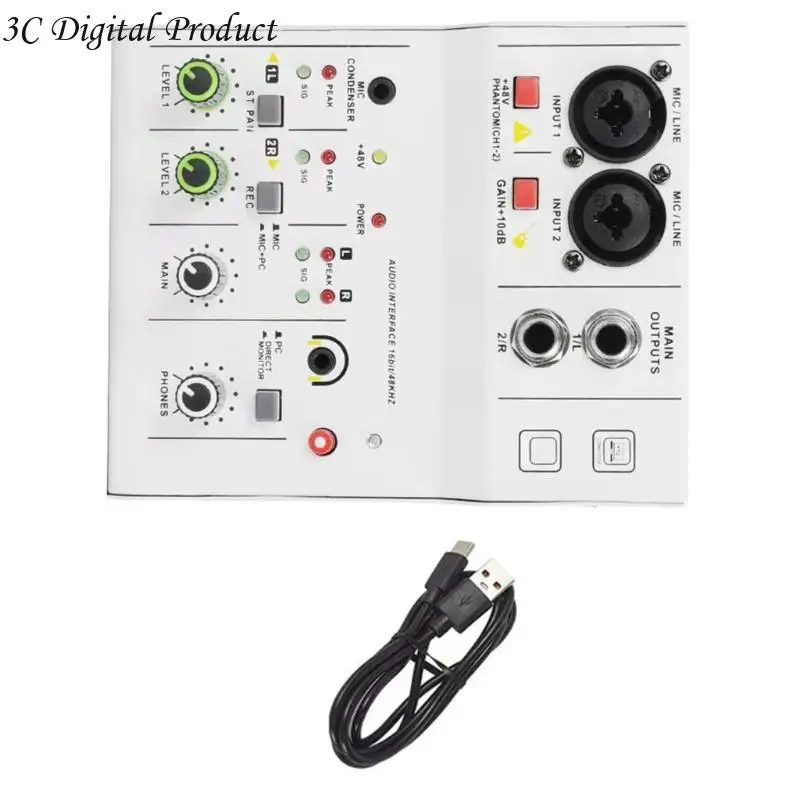 Mixer 2-Way Mixer Compact Sound Card Console 48V Daya untuk Performa Rekaman Studios Home Q84a