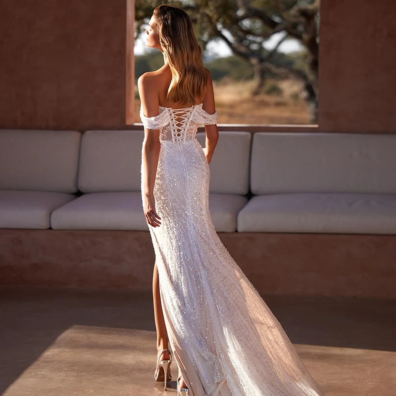 Eightree Sexy White Mermaid Wedding Dresses Sweetheart Side Slit Sequines Wedding Gowns Boho Beach Bridal Prom Dress Custom Size