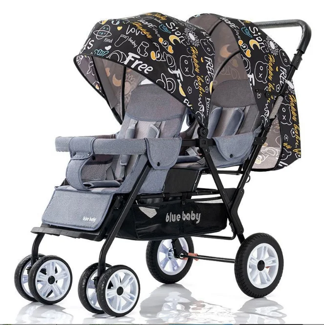 Image 5: Poussette double pliable de haute qualité à prix de gros avec grand espace de rangement