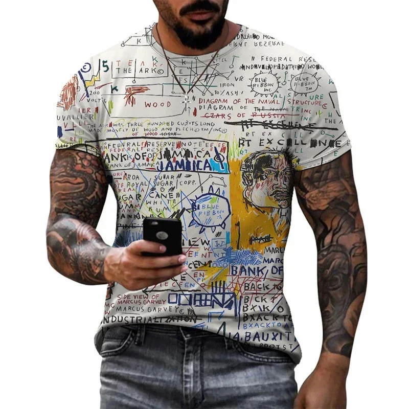 

Summer Fashion Europe and America Trend Personality Men T-shirt Retro Graffiti 3D Printed Tees Casual Round Neck Short Sleeve