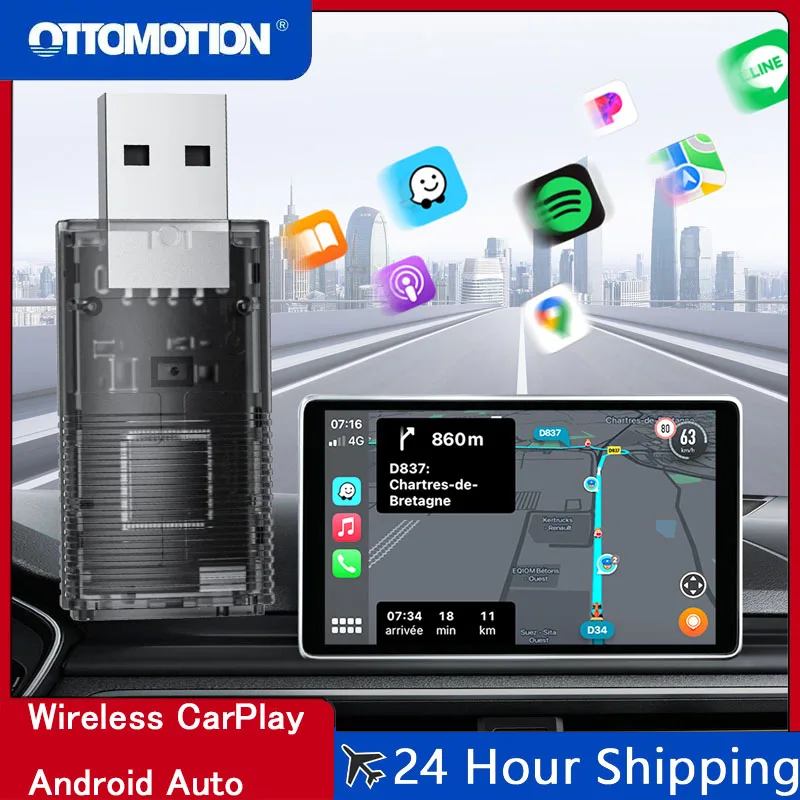 

OTTOMOTION Adapter Pro 2 in 1 Wireless CarPlay Android Auto Dongle Car Accessories for Benz Chevrolet Ford Honda Toyota VW MG