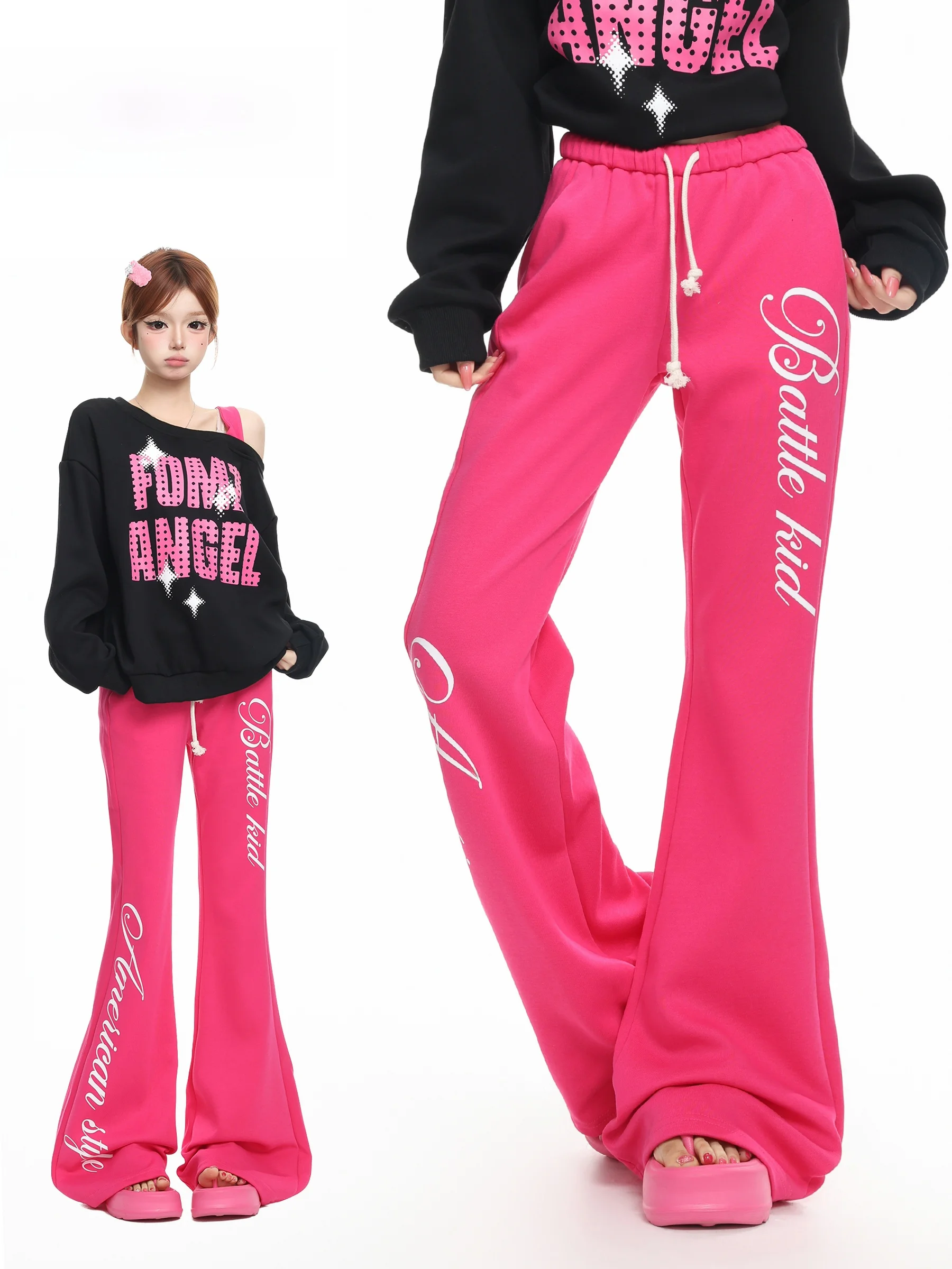 BASTERDS Low Waist Printed American Letter Casual Pants Women's Lazy Style Slimming Sports Micro Flare Sweatpants