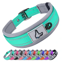 Collares acolchados reflectantes para perros pequeños, medianos y grandes, collares anchos ajustables para mascotas, Collar de neopreno de nailon resistente