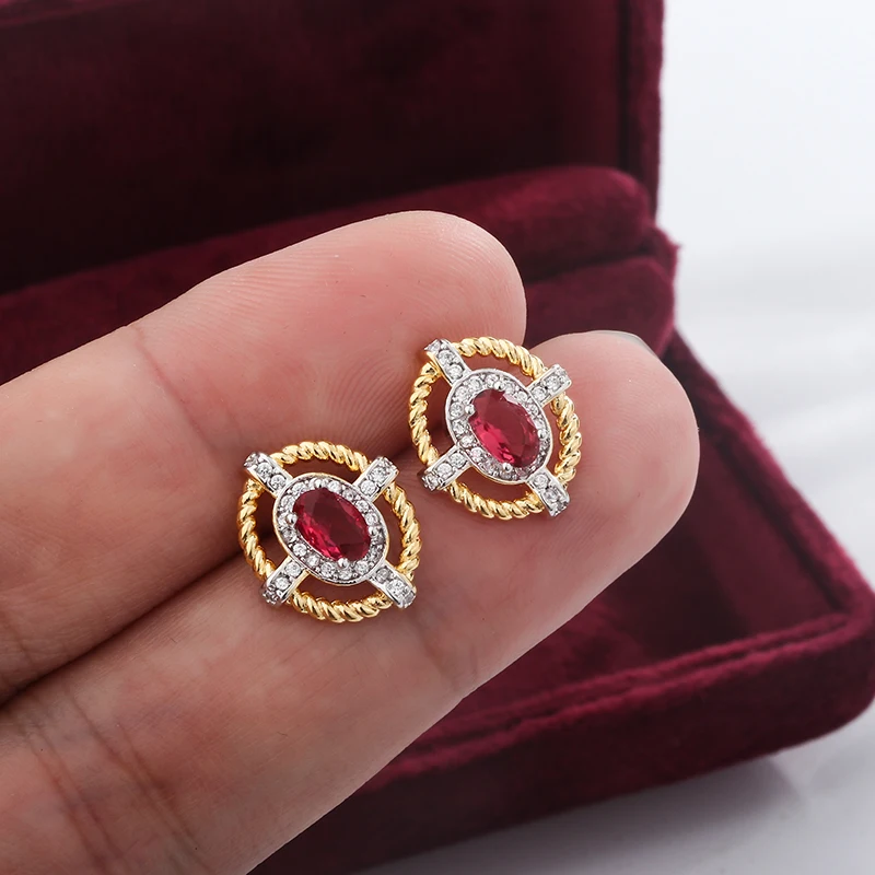 أقراط زيركون ذهبية بيضاوية للنساء ، فضي ، أحمر طبيعي ، مجوهرات حفلات الخطوبة ، جديد ،