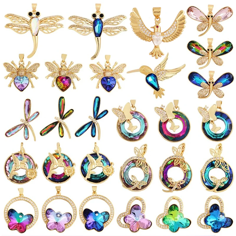 Butterfly Dragonfly Spider Bird Transparent Crystal Glass Charm Pendant,Insect Animal Jewelry Craft Necklace Making Supplies M46