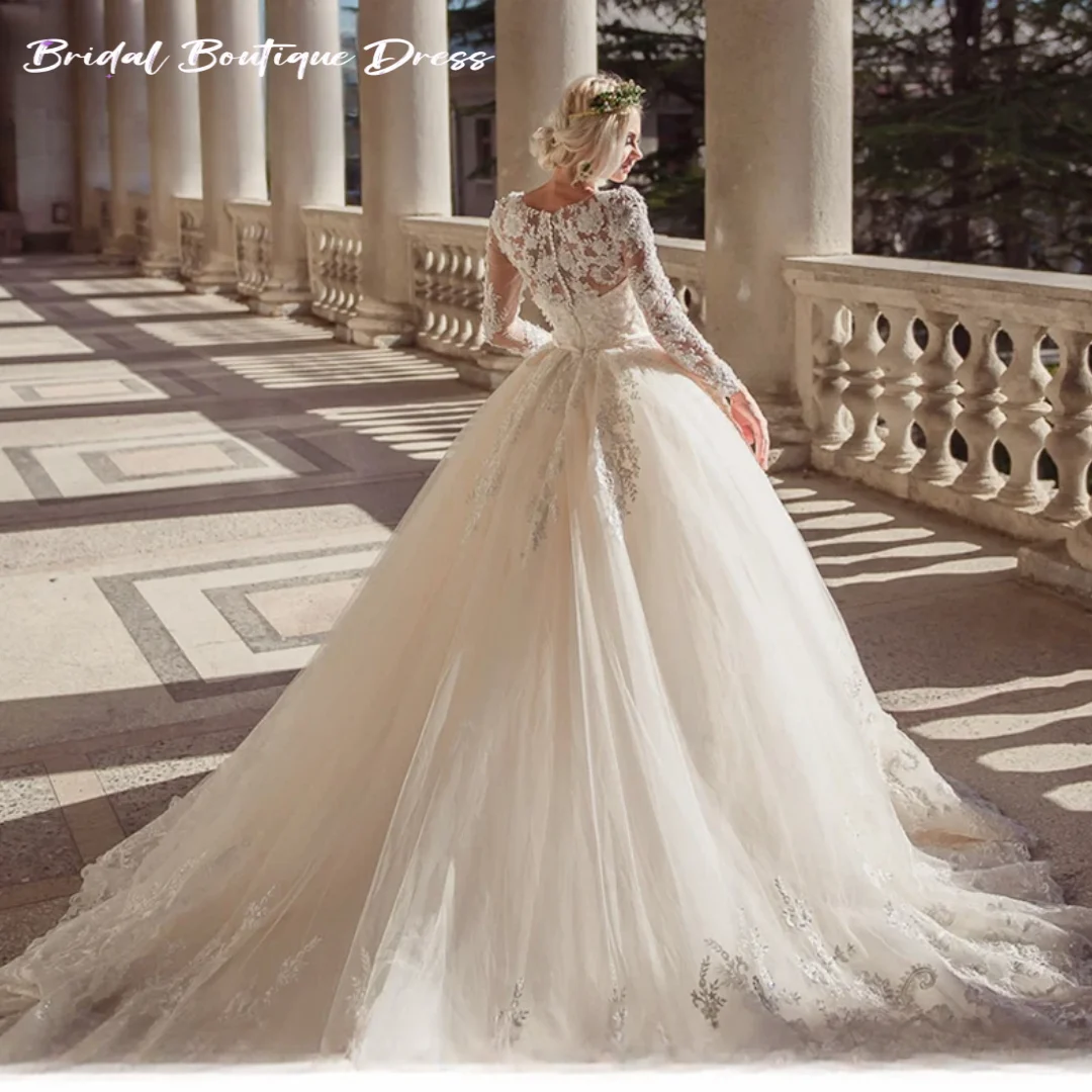 Изысканное кружевное бальное платье по индивидуальному заказу, сексуальное свадебное платье с длинным рукавом и бисером, роскошные свадебные платья принцессы Vestido De Novia