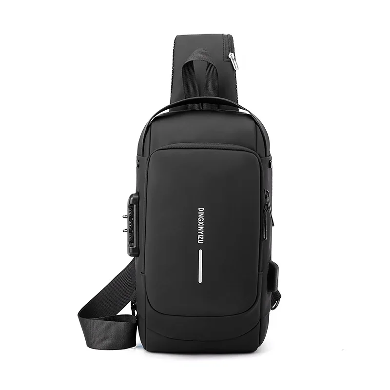 Męska torebka imprezowa Crossbody wodoodporna torba na klatkę piersiową USB antykradzieżowe z paskiem na ramię torba wielofunkcyjna krótka podróż