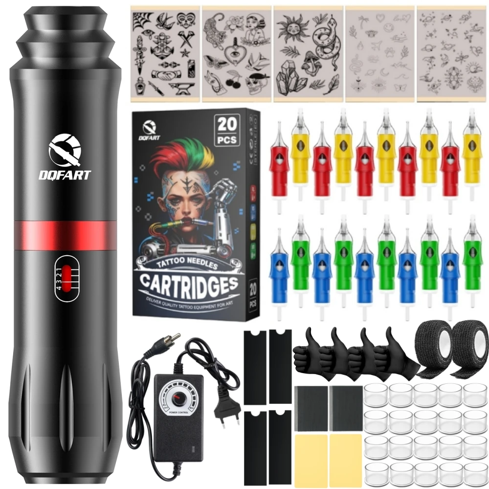V6 Black&Red Electric Wireless Tattoo Machine Kit US EU Adapter RCA Detachable Battery Tattoo Ink Needles For Tattoo Artists