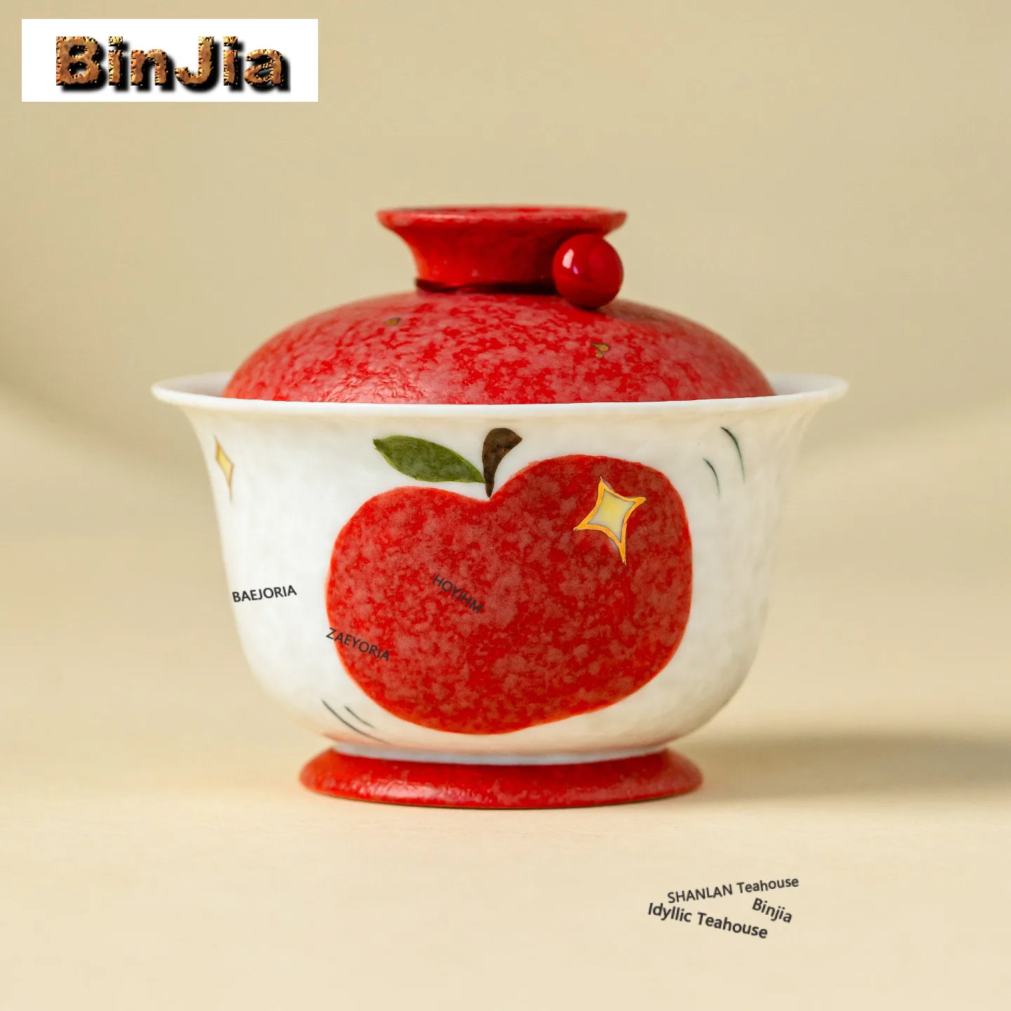 120ml Hand Painted Apple Gaiwan Elegant Tea Tureen Household Tea Bowl With Lid Kit Tea Making Cover Bowl Teaware Collection