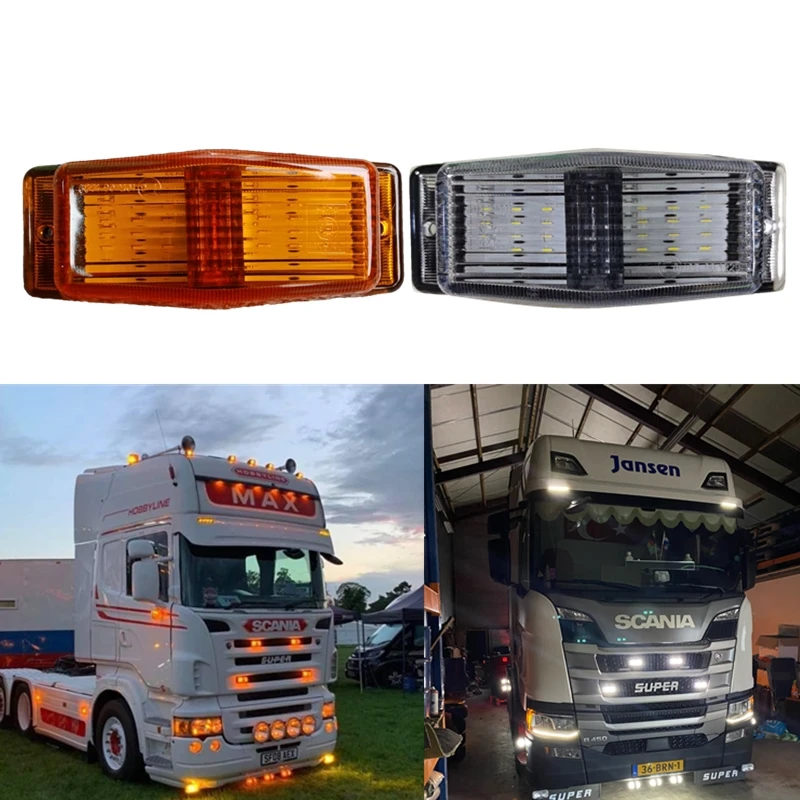 1Pcs Amber White LED Truck Scania Front Grille lights Frong double burner ple marker Lights For DAF  Man For Benz truck lights