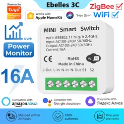 Módulo Interruptor Inteligente Tuya ZigBee WiFi com Monitor de Alimentação, 16A Breaker, Vida Inteligente, Controle de Voz, Siri, Alexa, Google, Alice