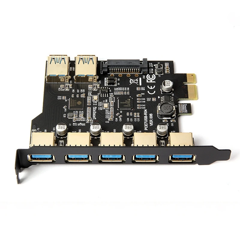 بطاقة توسيع PCI-E USB 3.0 7 منافذ مع موصل طاقة SATA 15Pin محول PCIE X1 USB3.0 بسرعة 5 جيجابت في الثانية