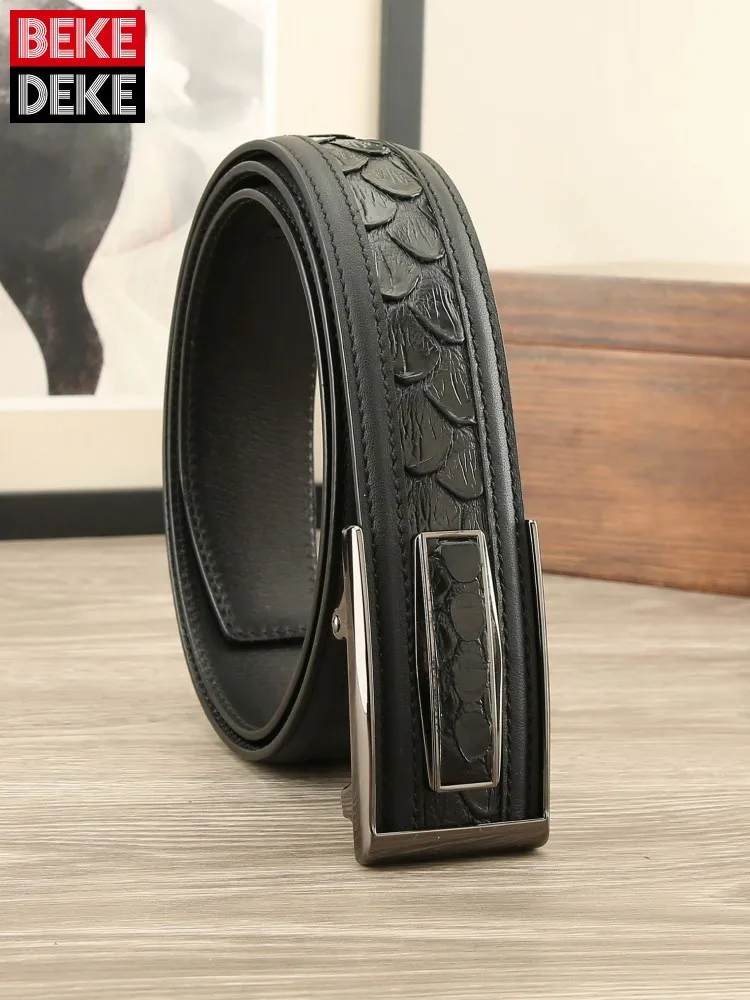 High Quality Men SnakeSkin Pattern Cowhide Belts Automatic Buckle Belt Fashion Casual Waistband Male Strap For Pant Width 3.8cm