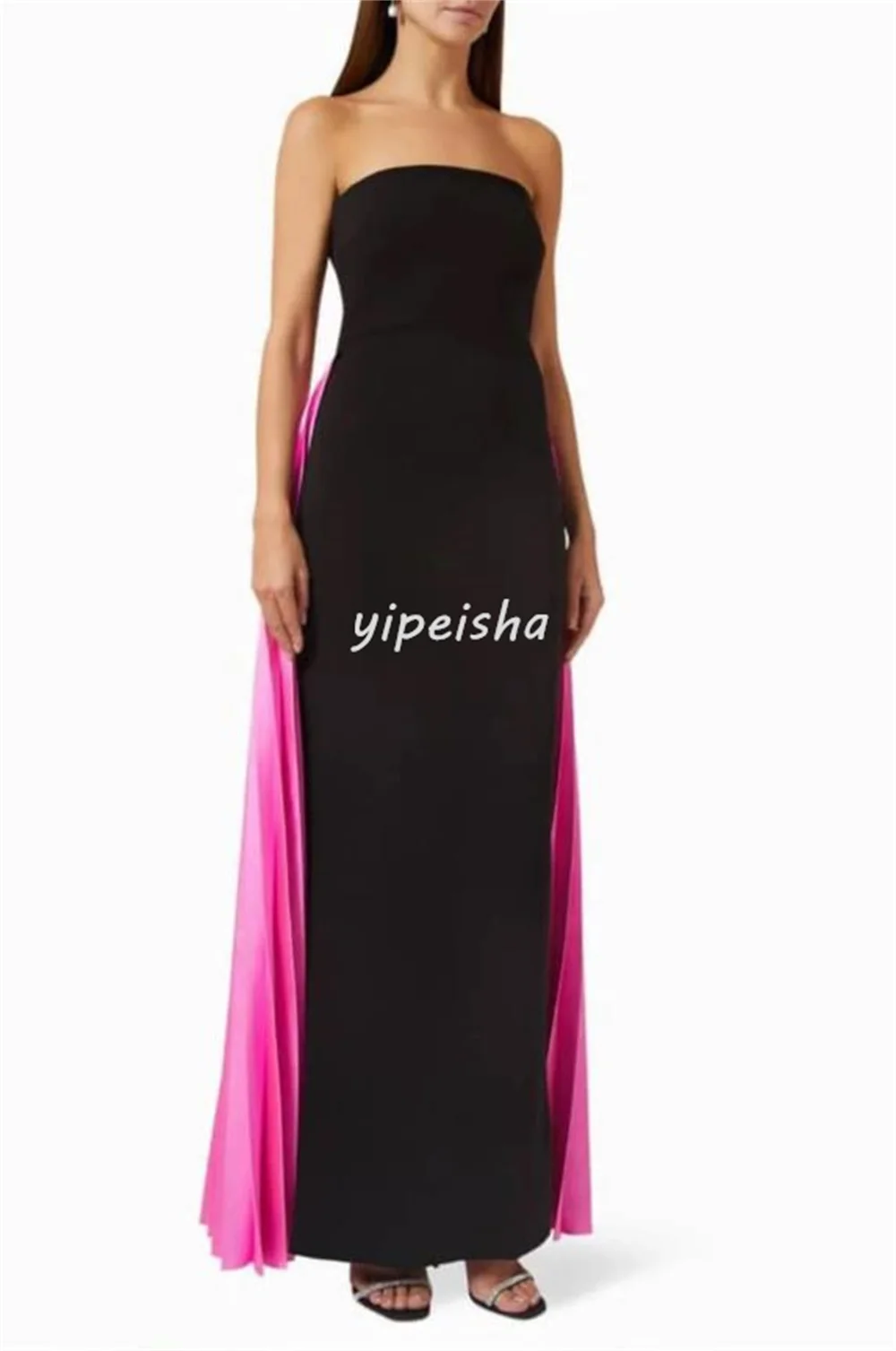 فساتين مخصصة عالية الجودة أنيقة من الجيرسيه ثنيات مستقيمة بدون حمالات بطول الكاحل فساتين مناسبة مخصصة موضة رسمية #2