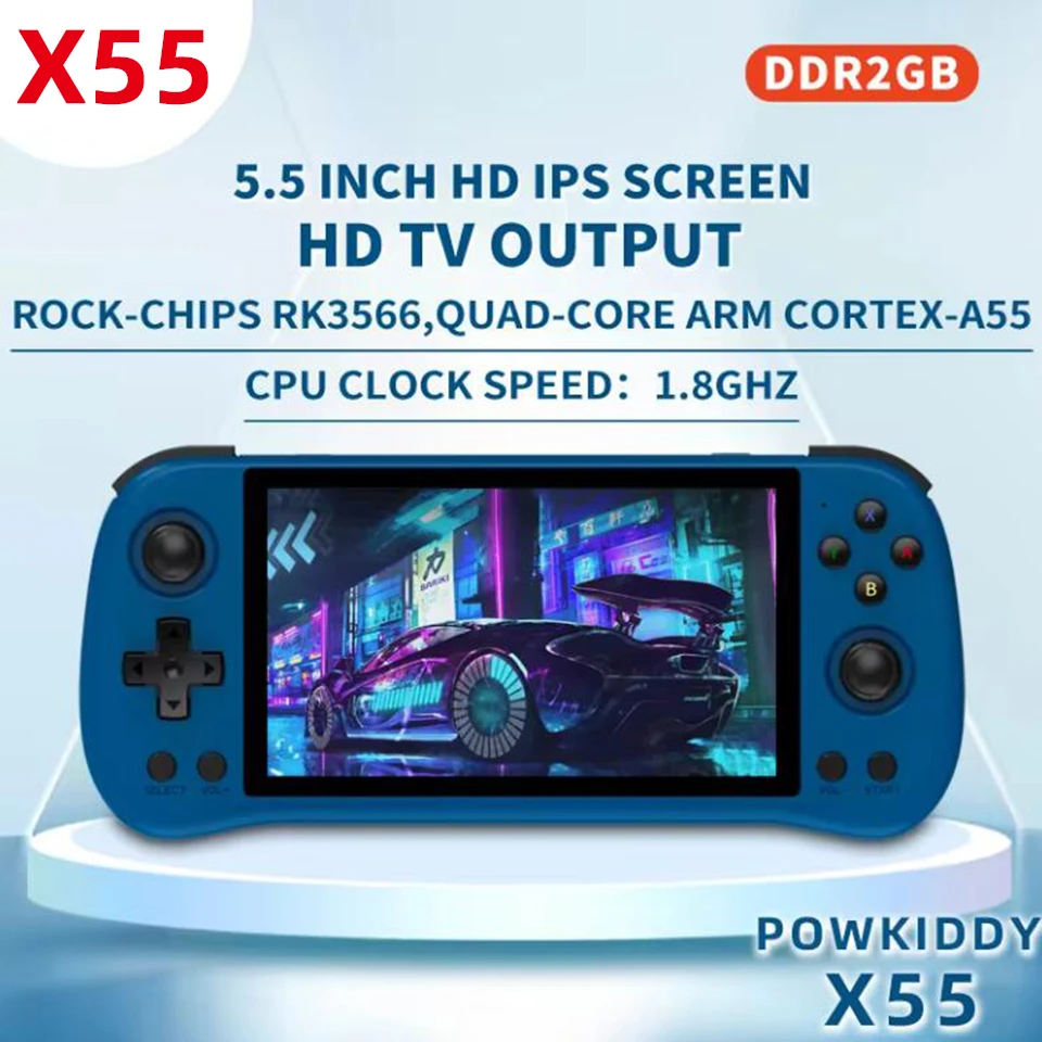 New X55 Handheld Game Console 5.5 Inch HD Ips Screen Rk3566 Video Game Play Open Source Arcade Retro Console Game Children gift