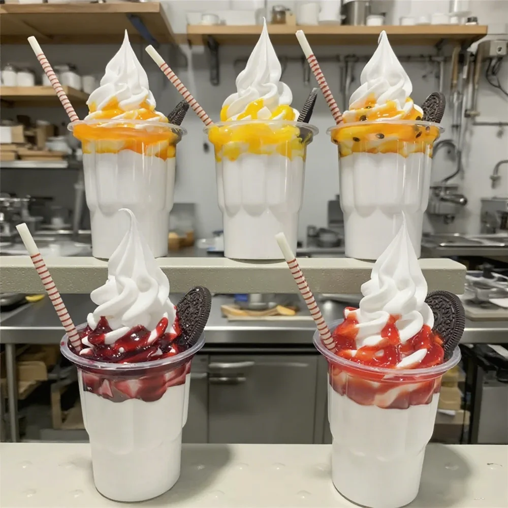 

Jam Simulation 1:1 Size 250ml Sundae Model Dining Car Props Decoration Fake Food Pocky DIY Original ice Cream Plastic Cup Suga
