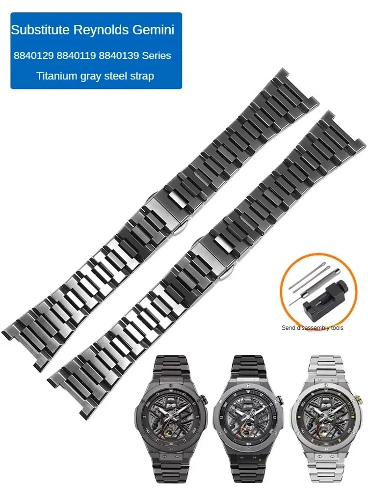 

Stainless Steel Watch Strap for R-enault G-emini 8840129/40119/40139 Series Titanium Gray Notched Bracelet