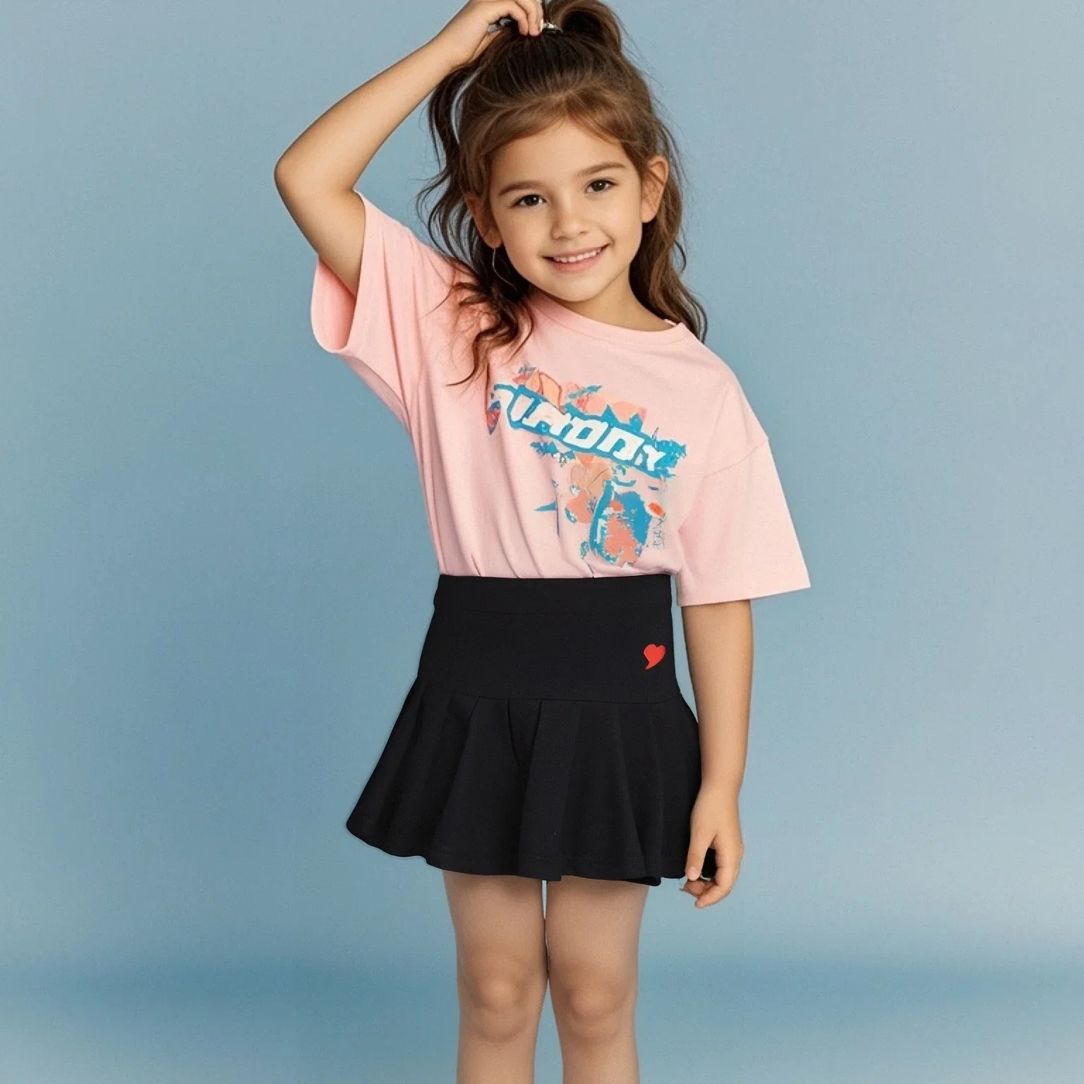 JK Skirt Shorts Children Miniskirt Summer Girls Candy Color Embroidered Heart Design  Simple Pleated Skirt Safety Pants Design
