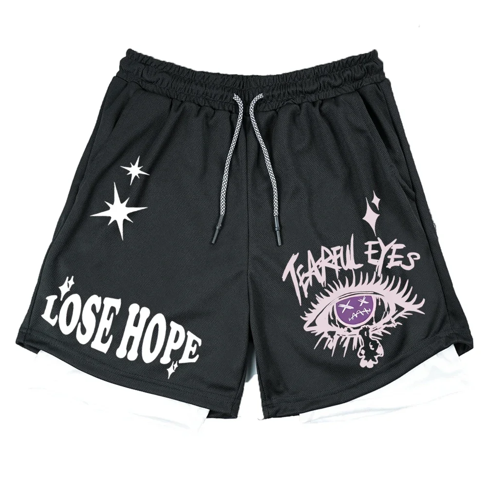 الرجال السراويل الرياضية المضغوطة طبقة مزدوجة 2 في 1 السراويل تشغيل عيون سريعة الجافة تنفس سراويل قصيرة الذكور الصيف الشارع الشهير #6