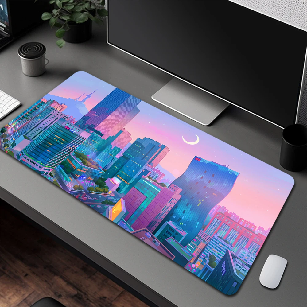 Neon City Rubber Mousepad Big Office Non-Slip Computer Mouse Pad 900x400mm Locking Edge Mouse Mat Anime Desk Mat Keyboard Pad