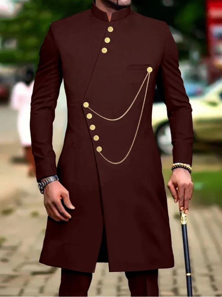 

New African Suits for Men Embroidery Print Blazer and Pants Set Business Dress Suit with Kerchief Party Wedding Evening