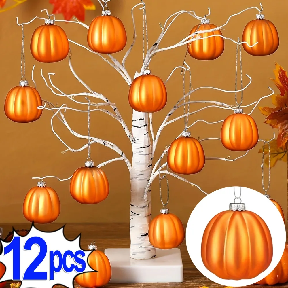 Bolas de calabaza para Halloween, colgante de calabaza mate de 5cm para otoño, adornos colgantes para árbol de Navidad de Acción de Gracias, suministros de decoración para fiesta