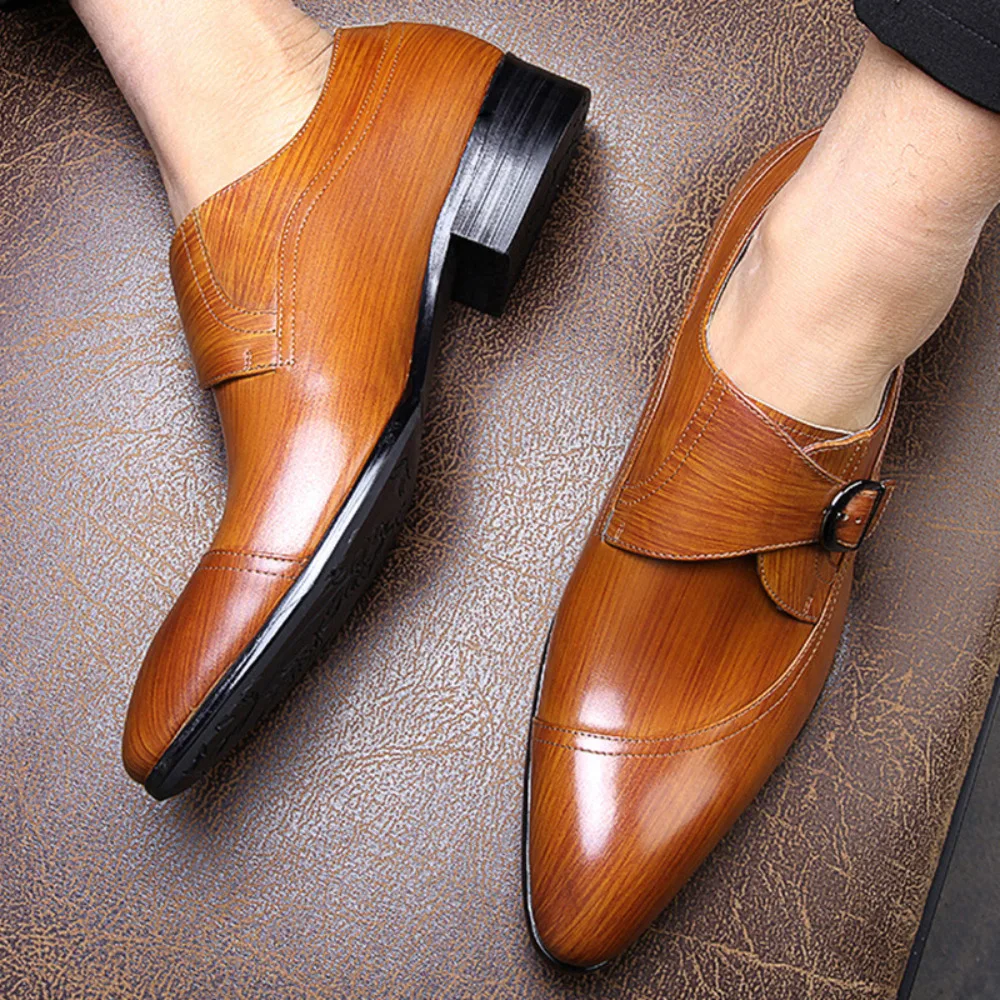 British Style Trendy Soft Leather Men's Casual Leather Shoes Fashion Pointed Toe Buckle Formal Men's Leather Shoes