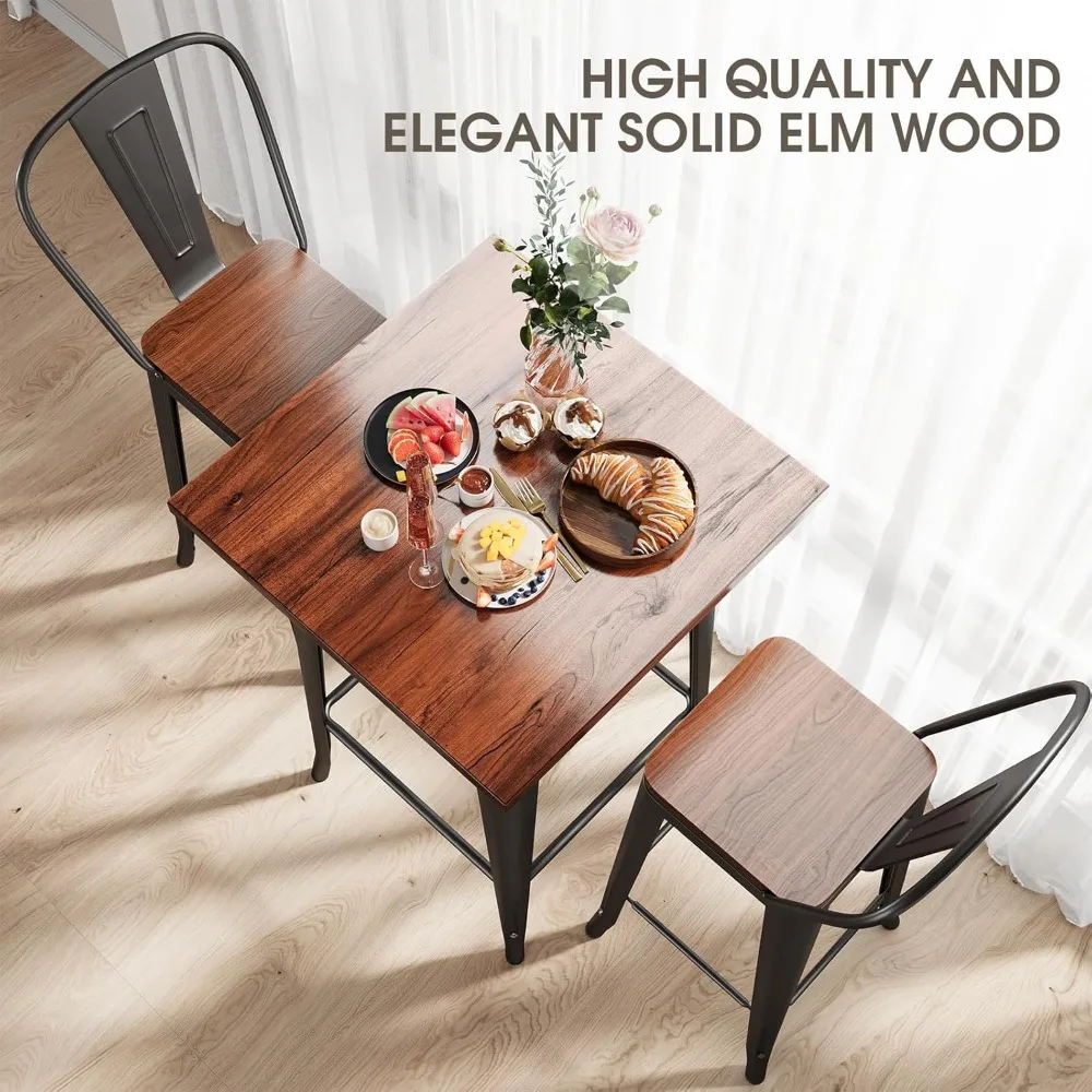 Conjunto compacto de mesa de bar para 2 pessoas com cadeiras e apoio para os pés para cozinha e jantar