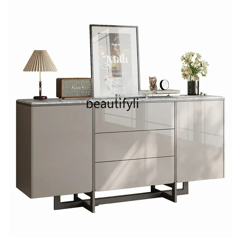 

Entrance cabinet piano paint stainless steel feet light luxury dining side cabinet high-end entrance rectangular table