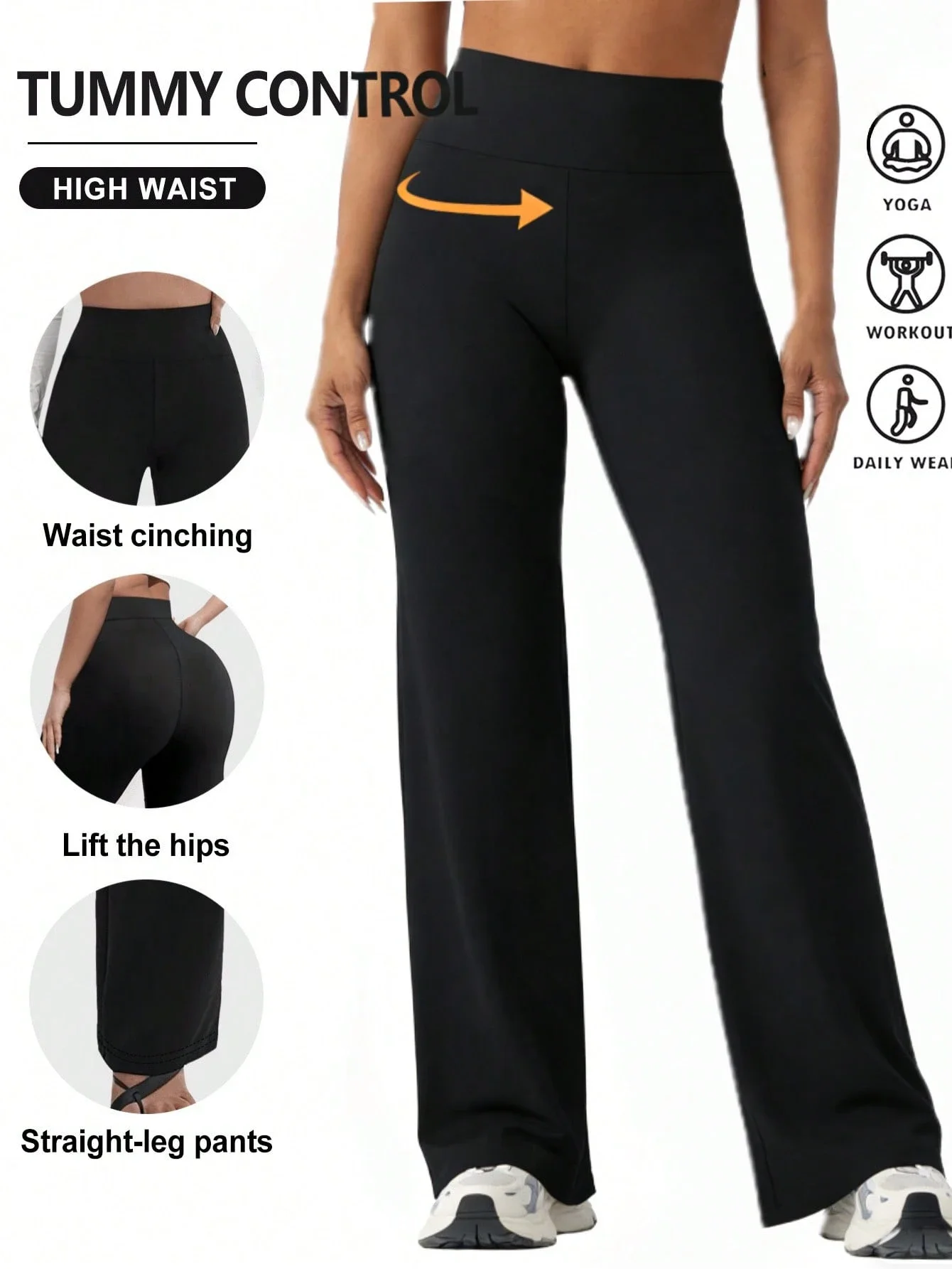 

Women's High-waist Straight Yoga Pants Tummy Control Waist Shaping Butt Lifting Stretchy Sports Pants Casual Fitness Running