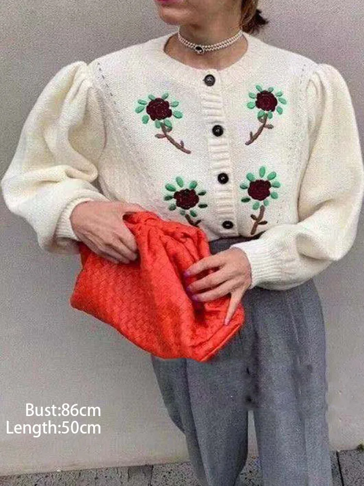 Otoño nuevo dulce cárdigan con bordado Floral suéter Casual de manga larga de un solo pecho suéter abrigo lindo patrón de flores Knitwae