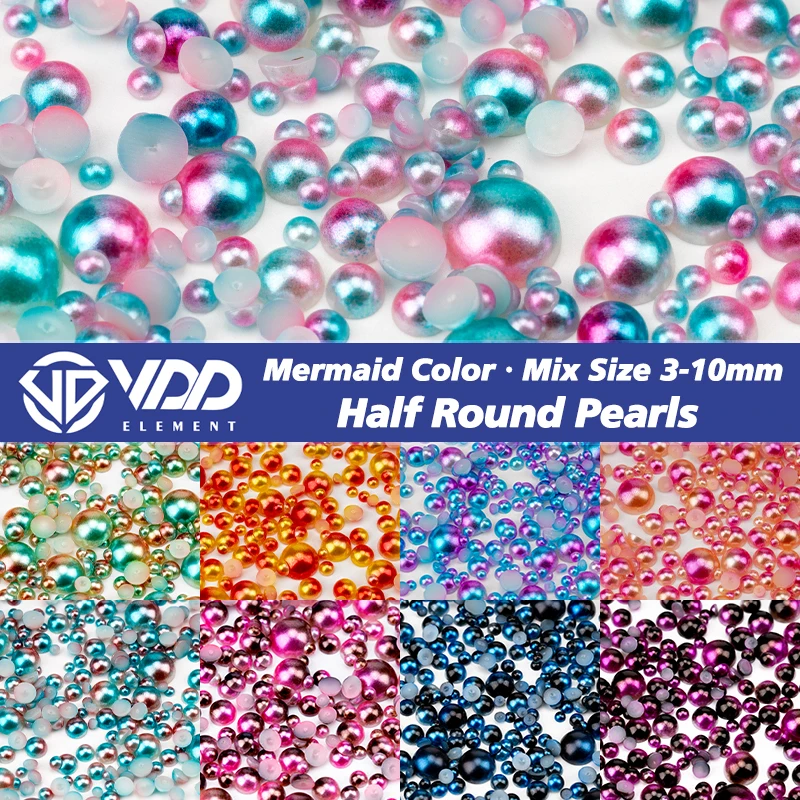 VDD Mix Size 3-10mm Mermaid Color Half Round Pearls ABS Imitation Flatback Beads For DIY Jewelry Craft Nail Art Accessories