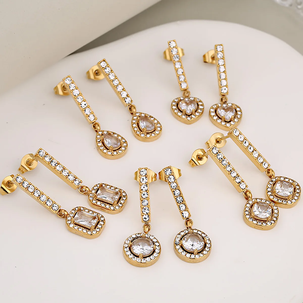 

Romantic & Beautiful Stainless Steel Inlaid Diamond Double Layer Round Heart Full Diamond Earrings for Women, Decent for Gifting
