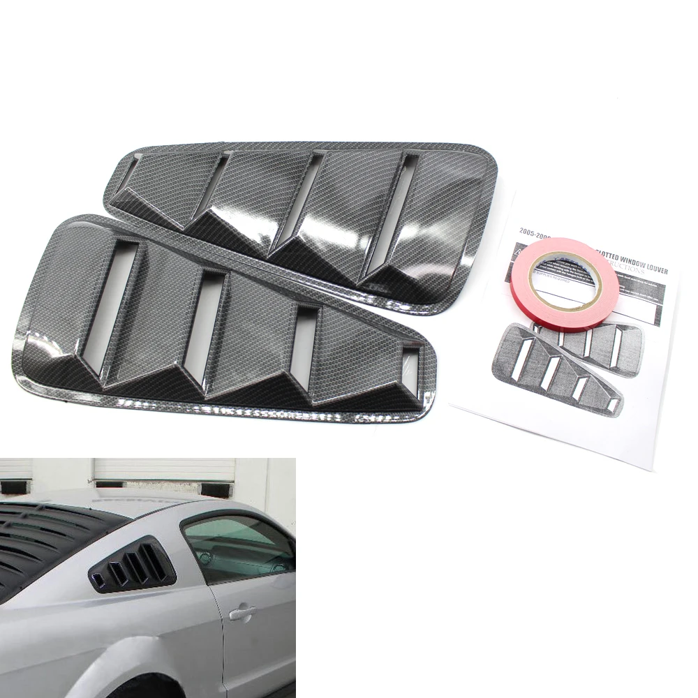For Ford Mustang 05-09 coupe models Carbon Fiber Style Printed Vent Quarter Side Window Louver Scoop Cover w/Tape