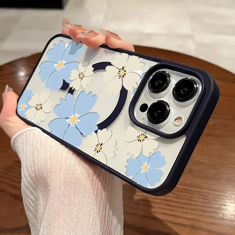 Colorful Frame Cute Flower Clear Magnetic Phone Case For iPhone 18 17Air 16 15 14 13 12 11 Pro Max Plus 17e 16e Shockproof Cover