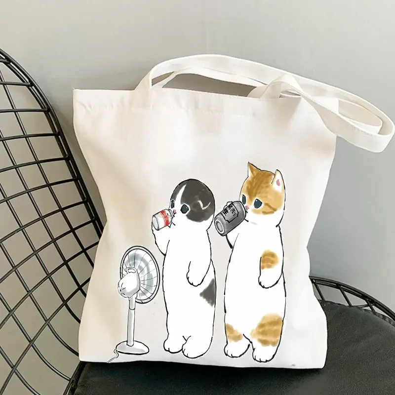 Woman Summer Shopper Cat Shopping Bag Folding Canvas Tote Travel Bags Designer Handbags Beach Cloth Shoulder Ladies Fabric