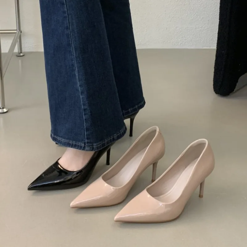 Aneikeh Street Style Spring Fashion High Heels Black Classic 7cm High Heels Women's Banquet Prom Dress Party Single Shoes