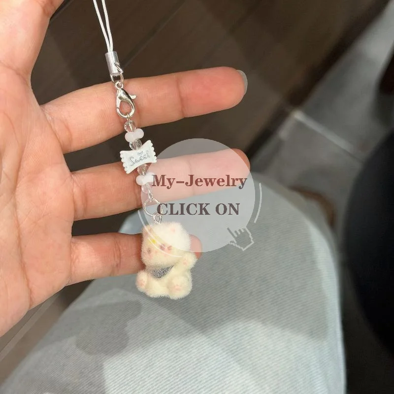 Cute Flocked 3D Resin Bear Keychain Creative Sweet Pendant for Student Phone Backpack Bag Daily Decor Gift