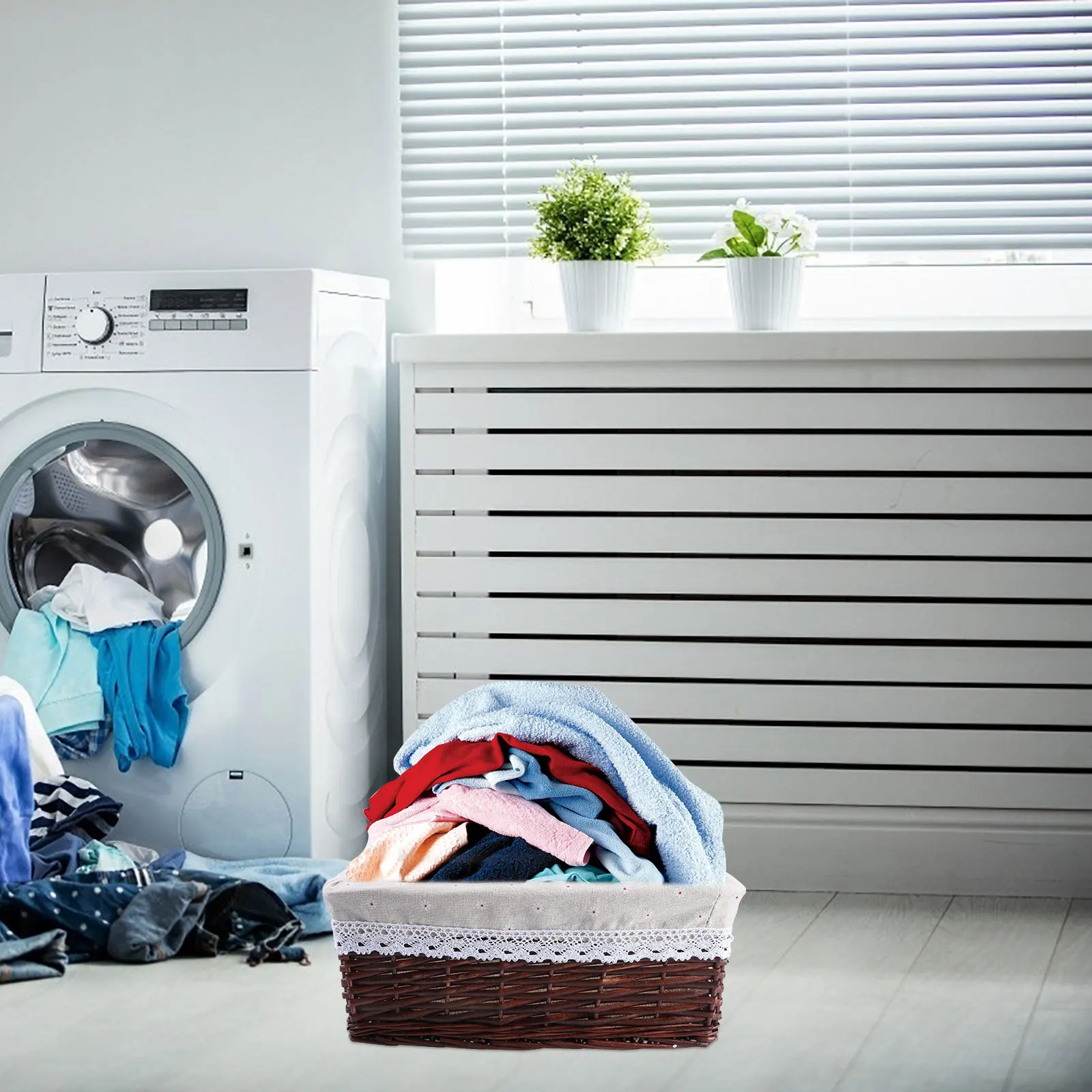 

Large Capacity Wicker Storage Basket Rectangular Handwoven Rattan Bin For Kitchen Laundry Bedroom Closet Floor Use Removable