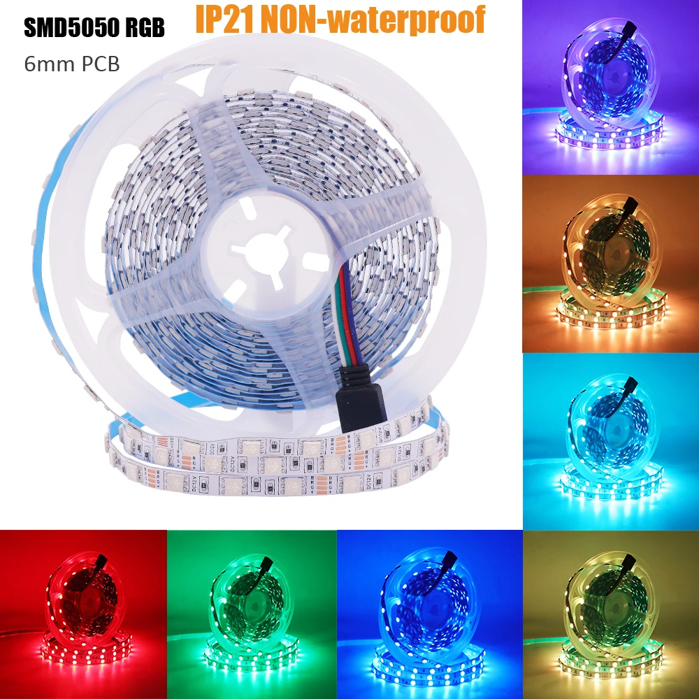 Taśma Led 5050 RGB 12V 24V 6mm/10mm taśma elastyczne światło PCB 60LED 5m 10m 20m 30m 50m 100m wysoka jasność wstążka Waterprof wystrój