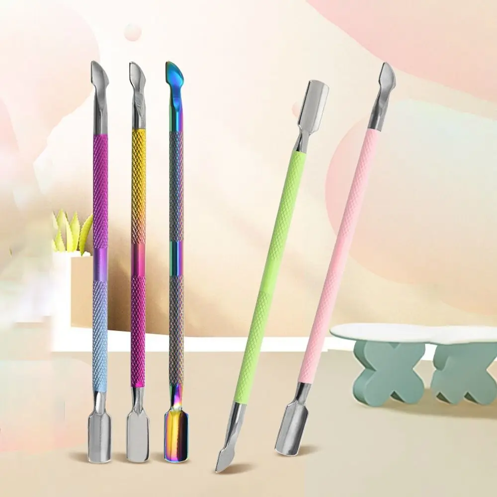 الفولاذ المقاوم للصدأ مزدوج الرأس الصلب دفع إزالة العلاج بالضوء الغراء إزالة طلاء الأظافر الغراء مسمار أداة فنية مزدوجة دفع ملعقة انتهازي