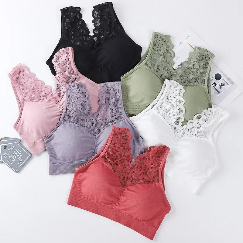 Sutiã Push Up sem fio para mulheres, Roupa íntima esportiva respirável bonita, Sexy Lace Bra, BH