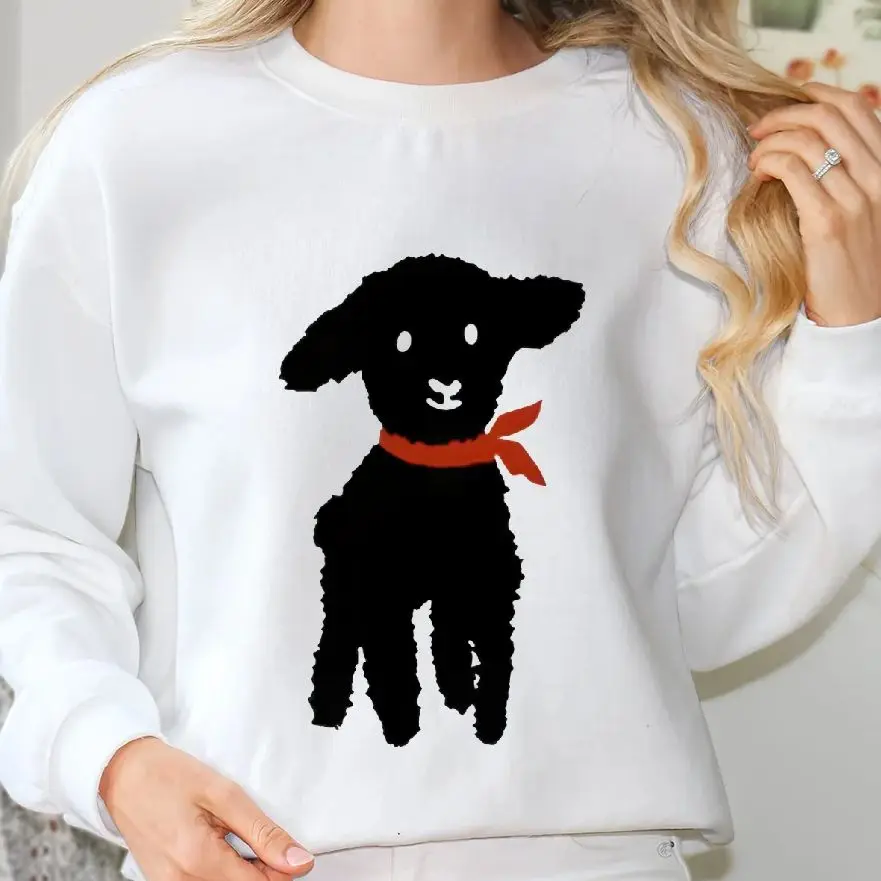 

Retro Vintage Sweatshirt Graphic Hoodies Y2K Casual Daily Wear Unisex Versatile Stylish Pullover Lovely Black Lamb Red Scarf