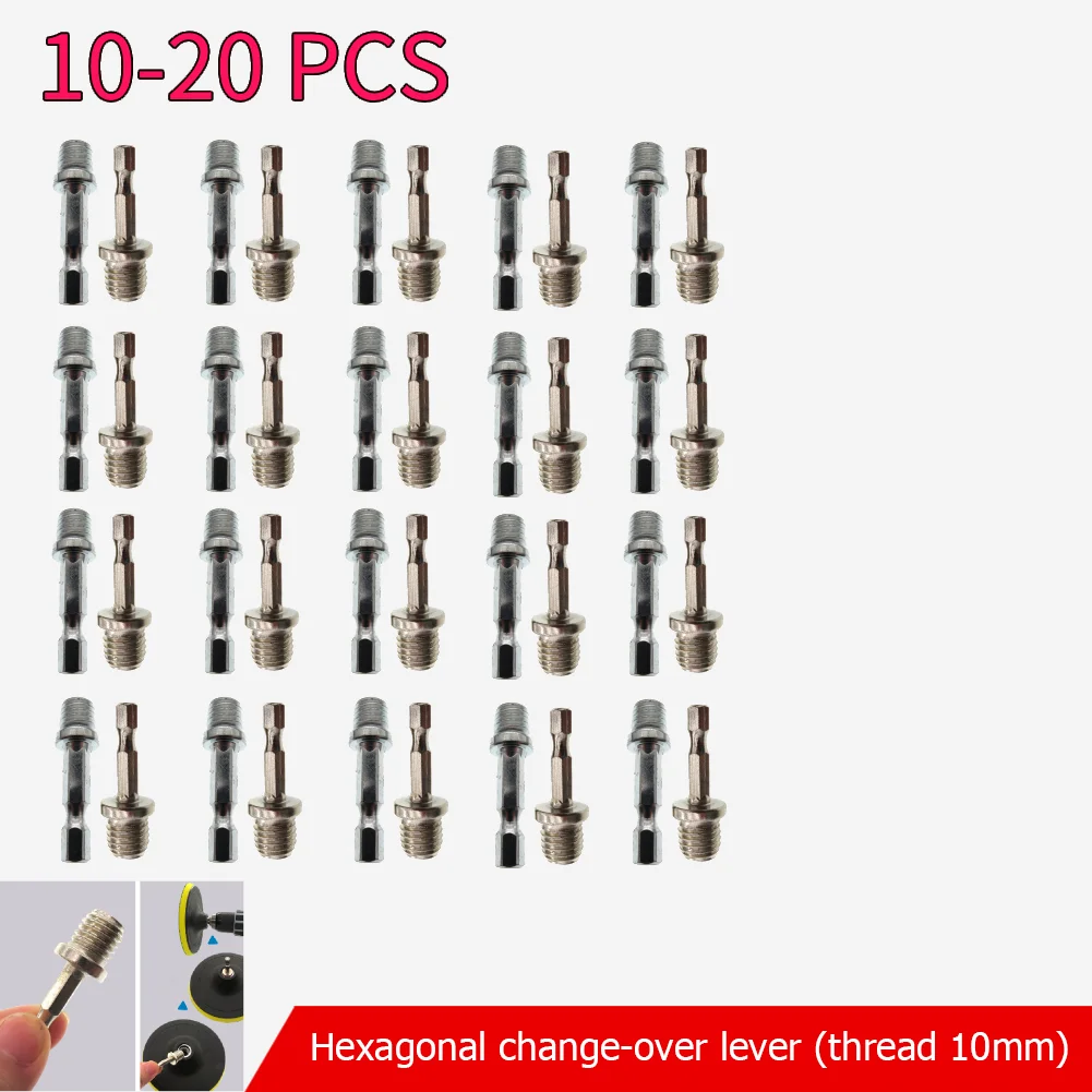 10-20pcs M10 M14 1/4 6mm Hex Connecting Rod Adapter Drill Chuck Connection Metal Polishing Disc Connection Rod Tool Accessories