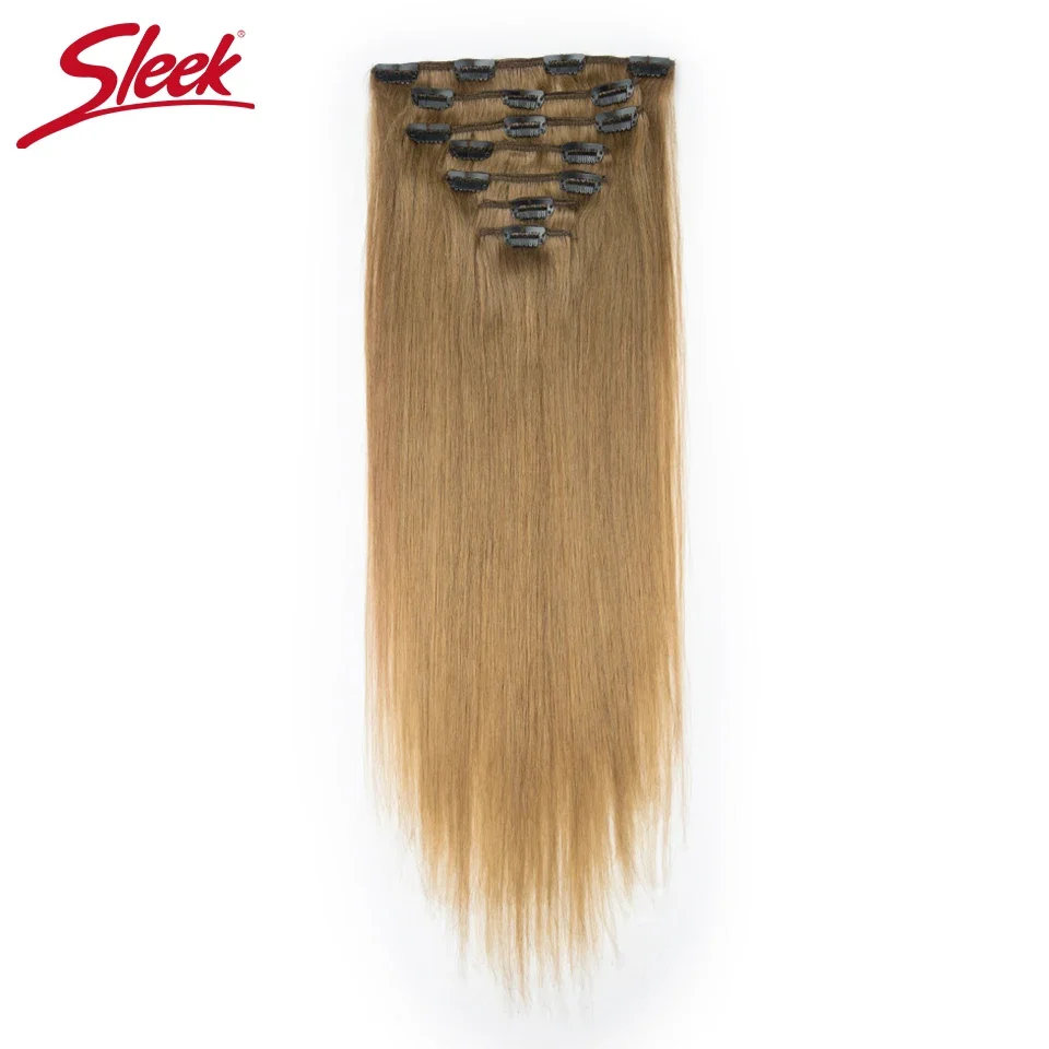 Sleek Straight Clip in 7pcs/Pack  Human Hair Extensions #8 Highlight Blonde 613 Color Clip in Extensions Salon-Grade Quality