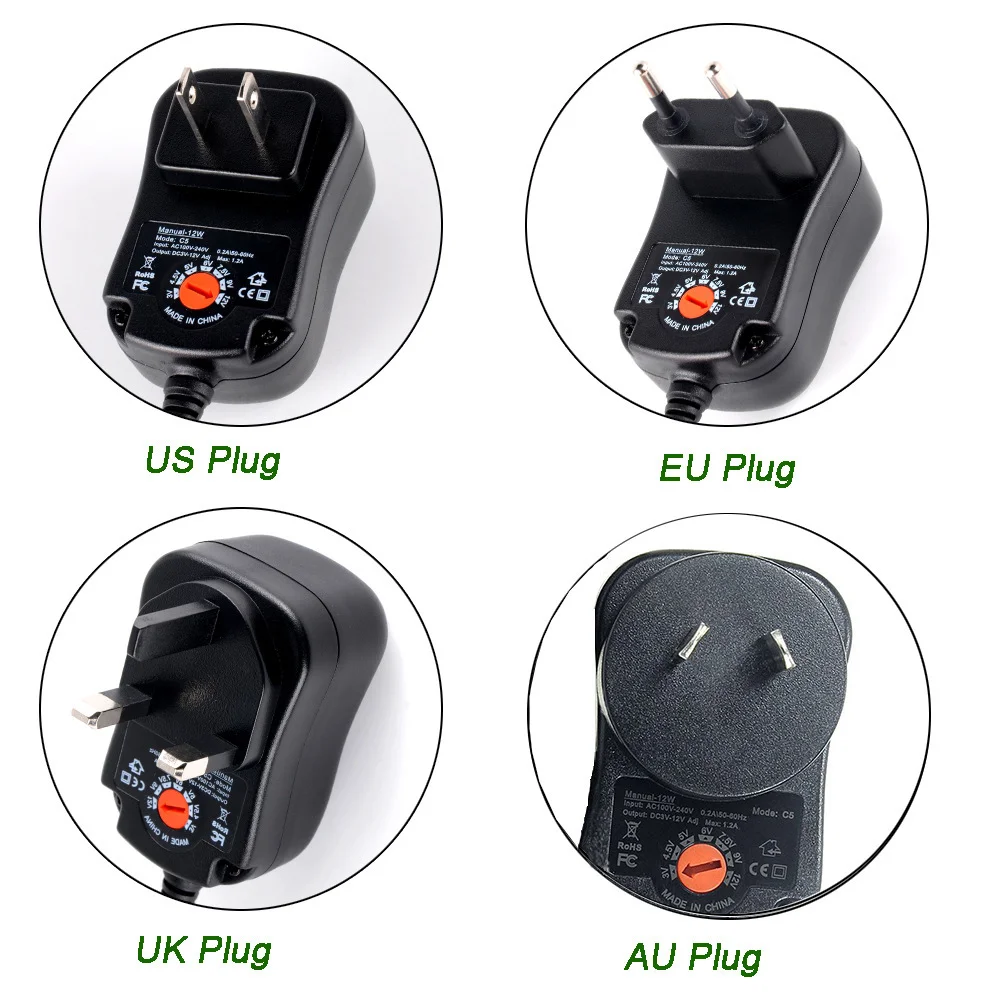 3V/4.5V/5V/6V/7.5V/9V/12V 1A 12W Multi-Function Switching Power Supply Adjustable Voltage Power Supply for EU US UK AU Adapter