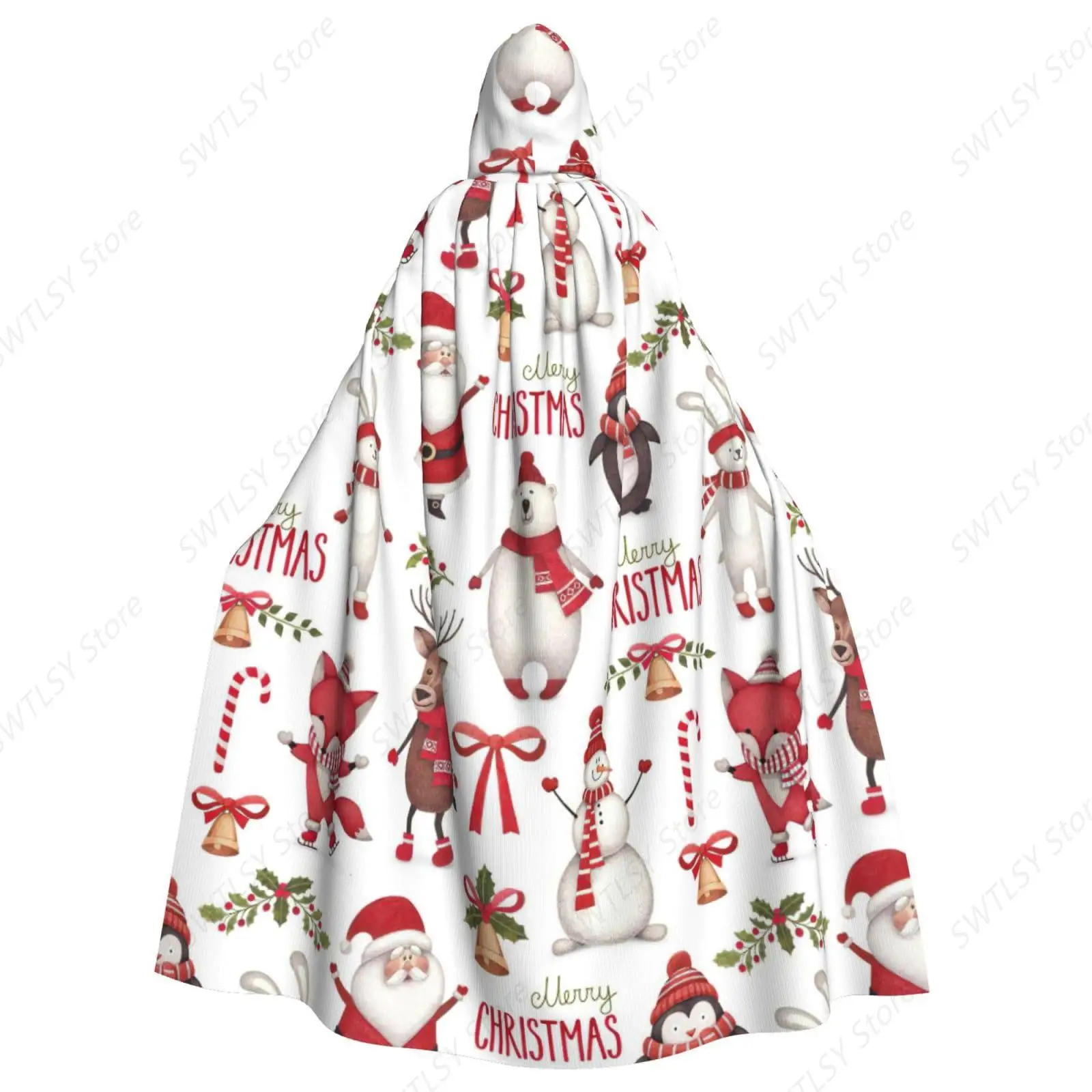 

Christmas Santa Claus Print Adults Hooded Cloak With Halloween Christmas Witch Cape Robe Costume Party Supplies 