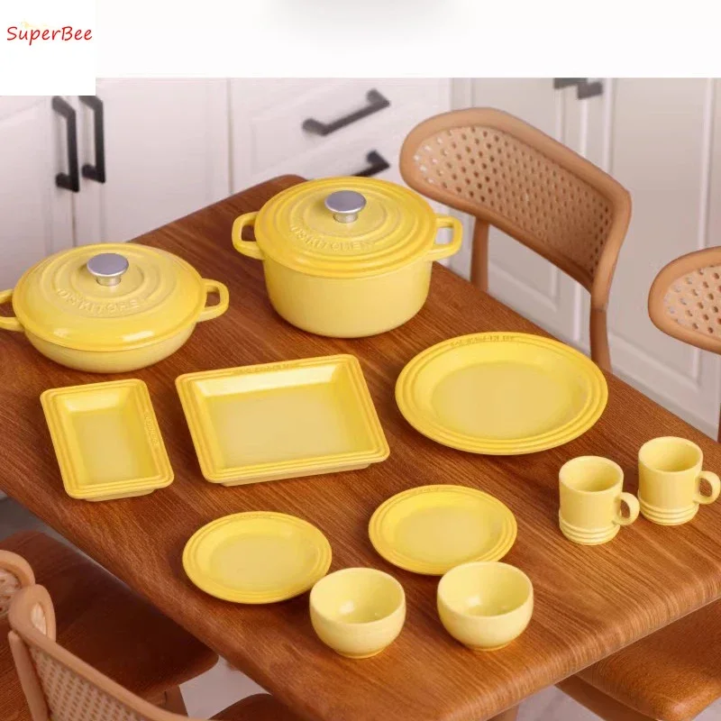 Dollhouse Mini Simulated Pot/Bowl/Tray/Dish/Plate Set Model Miniature Kitchen Furniture Decoration Accessories Children Toys